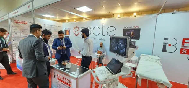 Visitors at the Esaote stand